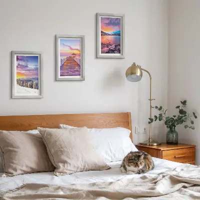 3-piece wall art set winter mountain landscape with a lake pier