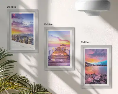 3-piece wall art set winter mountain landscape with a lake pier