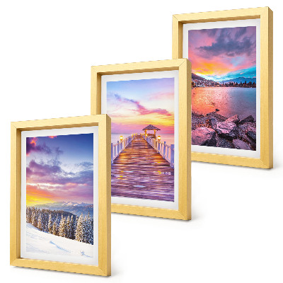 3-piece wall art set Winter mountain landscape with a pier on the lake