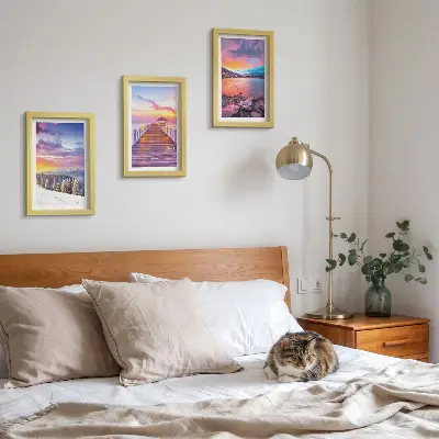 3-piece wall art set winter mountain landscape with a lake pier