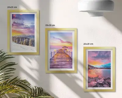3-piece wall art set winter mountain landscape with a lake pier