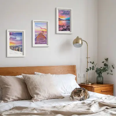 3-piece wall art set winter mountain landscape with a lake pier