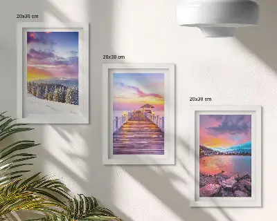3-piece wall art set winter mountain landscape with a lake pier