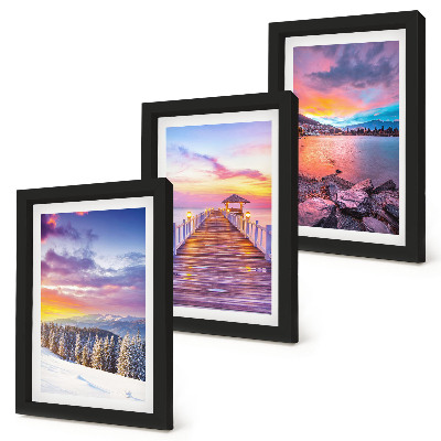 3-piece wall art set Winter mountain landscape with a pier on the lake