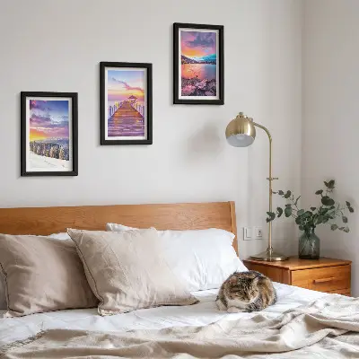 3-piece wall art set winter mountain landscape with a lake pier