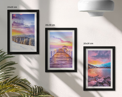 3-piece wall art set Winter mountain landscape with a pier on the lake
