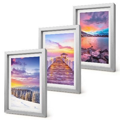 3-piece wall art set Winter mountain landscape with a pier on the lake