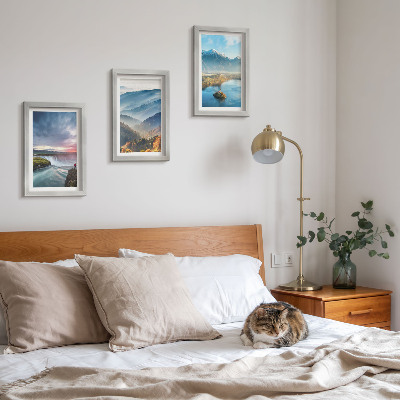 Photo frame wall Picturesque mountain landscapes and waterfalls in nature