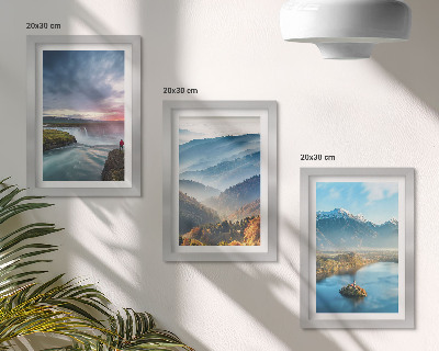 Photo frame wall Picturesque mountain landscapes and waterfalls in nature