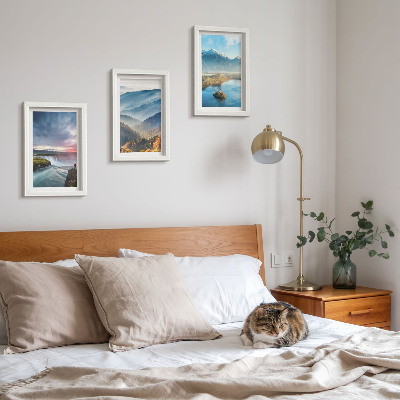 Photo frame wall Picturesque mountain landscapes and waterfalls in nature