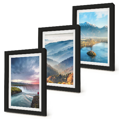 Photo frame wall Picturesque mountain landscapes and waterfalls in nature