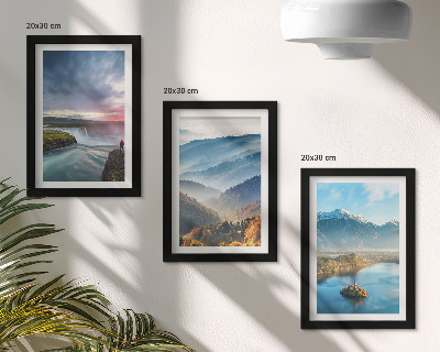 Photo frame wall Picturesque mountain landscapes and waterfalls in nature
