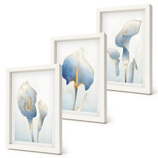 Delicate blue flowers on a light background framed triptych