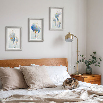 Framed triptych Delicate blue flowers on a light background