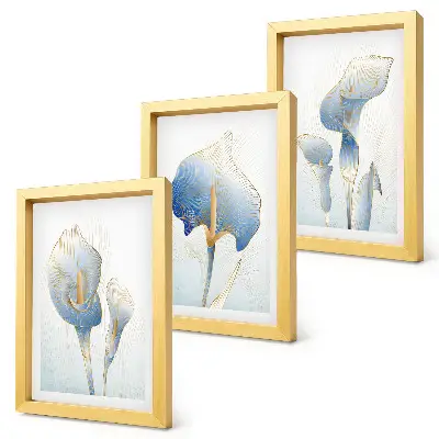 Delicate blue flowers on a light background framed triptych