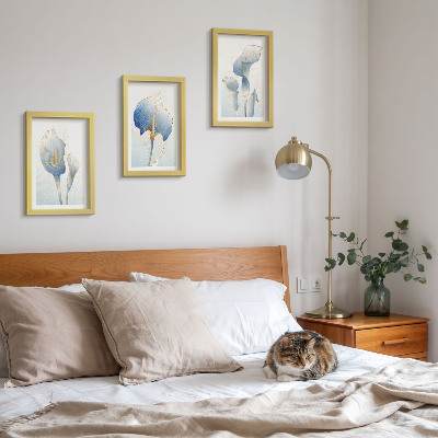 Framed triptych Delicate blue flowers on a light background