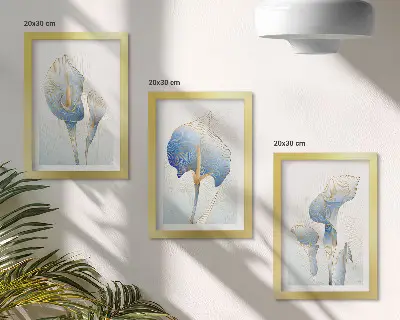 Delicate blue flowers on a light background framed triptych
