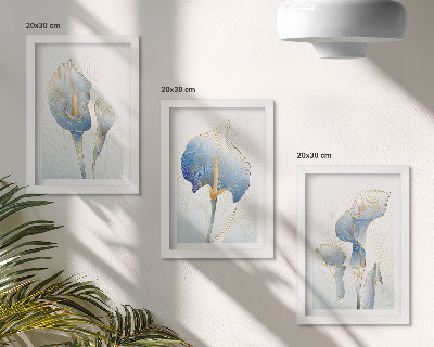 Framed triptych Delicate blue flowers on a light background