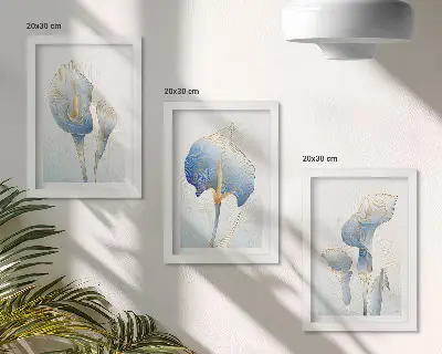 Delicate blue flowers on a light background framed triptych