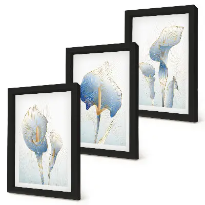 Delicate blue flowers on a light background framed triptych