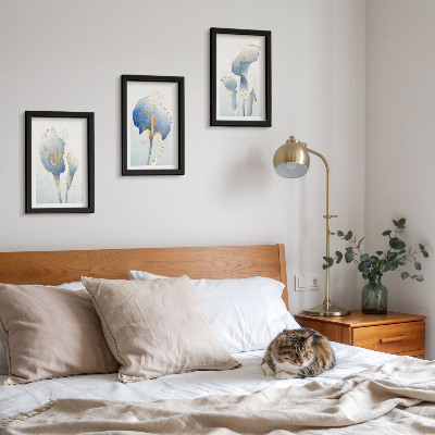 Framed triptych Delicate blue flowers on a light background