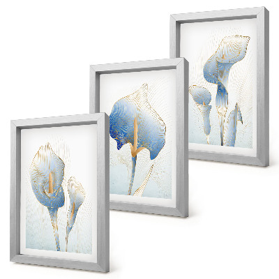 Framed triptych Delicate blue flowers on a light background