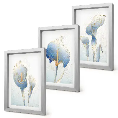 Delicate blue flowers on a light background framed triptych