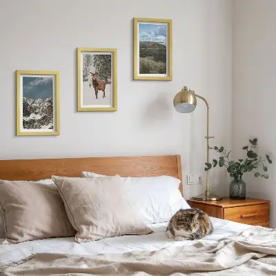 3-piece wall art set featuring snowy mountains and deer in a forest landscape