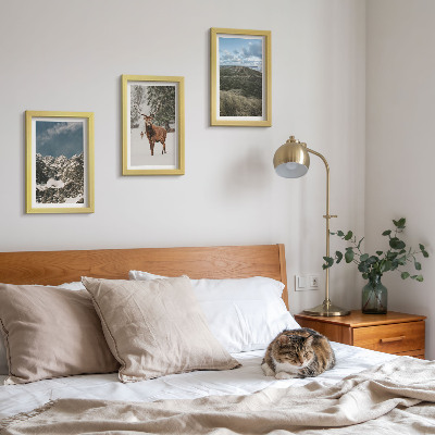 3-piece wall art set Mountains with snow, deer in the forest, landscapes