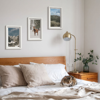 3-piece wall art set Mountains with snow, deer in the forest, landscapes