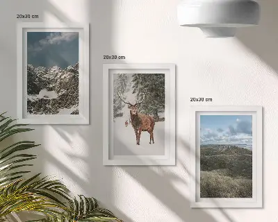3-piece wall art set featuring snowy mountains and deer in a forest landscape