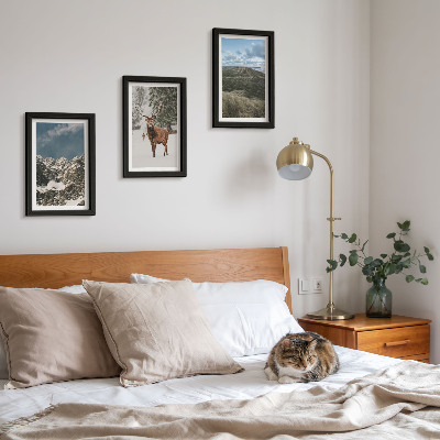 3-piece wall art set Mountains with snow, deer in the forest, landscapes