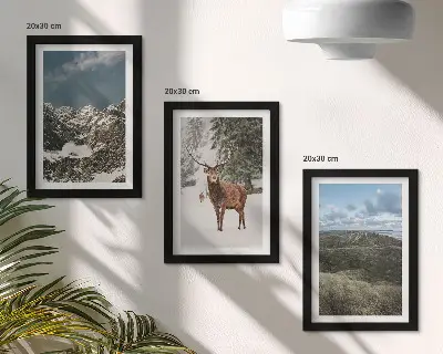 3-piece wall art set featuring snowy mountains and deer in a forest landscape