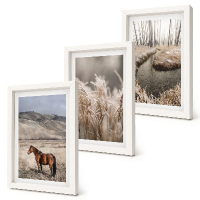 Photo frame wall Horses in a landscape of grasses and a winter stream