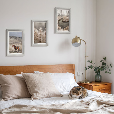 Photo frame wall Horses in a landscape of grasses and a winter stream