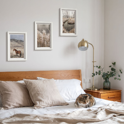Photo frame wall Horses in a landscape of grasses and a winter stream