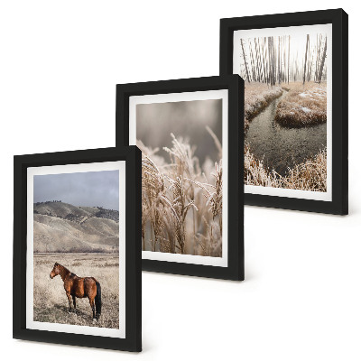Photo frame wall Horses in a landscape of grasses and a winter stream