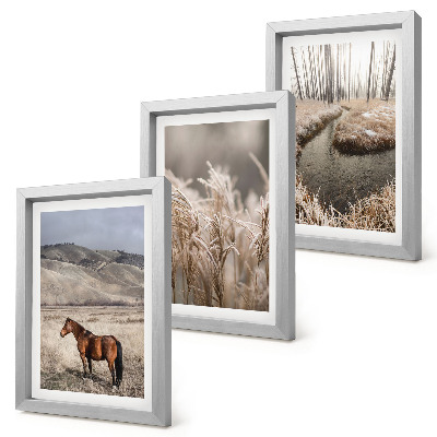 Photo frame wall Horses in a landscape of grasses and a winter stream