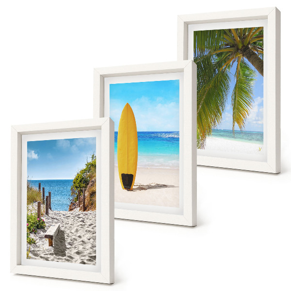 3-piece wall art set Holiday views of the beach, waves and palm trees in the tropics