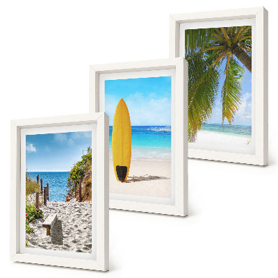 3-piece wall art set Holiday views of the beach, waves and palm trees in the tropics