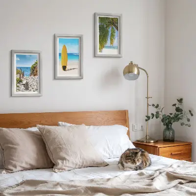 3-piece wall art set featuring tropical beach waves and palm trees during the holidays