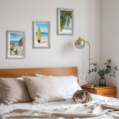 3-piece wall art set Holiday views of the beach, waves and palm trees in the tropics