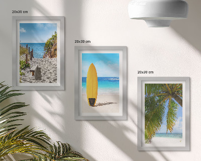 3-piece wall art set Holiday views of the beach, waves and palm trees in the tropics