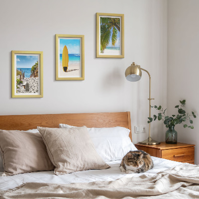3-piece wall art set Holiday views of the beach, waves and palm trees in the tropics