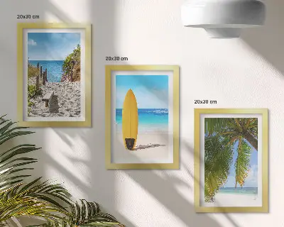 3-piece wall art set featuring tropical beach waves and palm trees during the holidays