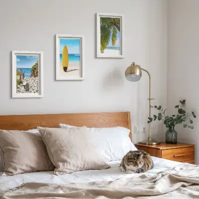 3-piece wall art set featuring tropical beach waves and palm trees during the holidays