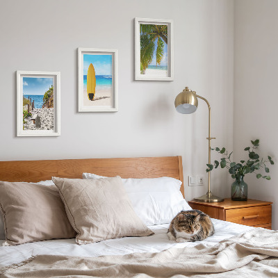 3-piece wall art set Holiday views of the beach, waves and palm trees in the tropics