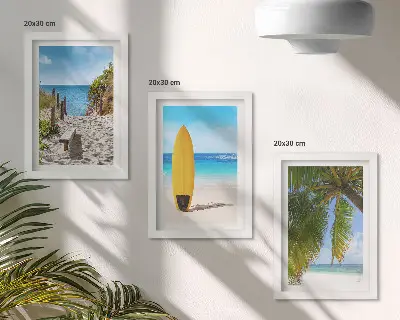 3-piece wall art set featuring tropical beach waves and palm trees during the holidays