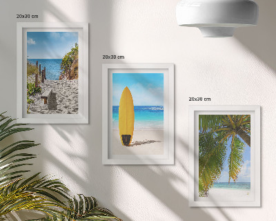 3-piece wall art set Holiday views of the beach, waves and palm trees in the tropics