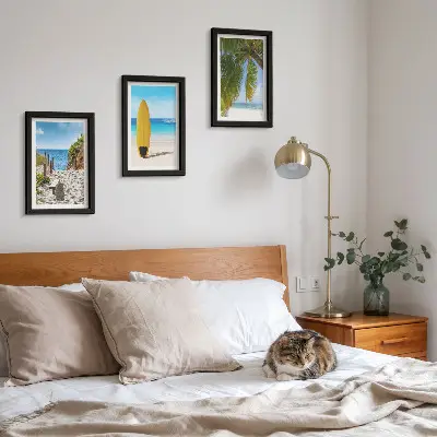 3-piece wall art set featuring tropical beach waves and palm trees during the holidays